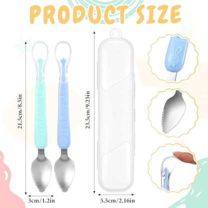 Image 2 of TONY STARK Baby Double Side Head 2 in 1 Silicone Food Spoon with Stainless Steel Fruit Scraper and Travel Case