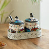 Image 1 of Default Title for the product ExclusiveLane The Hut Ceramic Pickle Jars with Spoons & Iron Tray Set of 2 280 ml