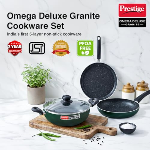 Image 3 of Prestige Omega Granite Non-Stick 3 Pc Cookware Set with Glass Lid