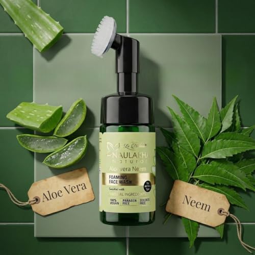 Image 1 of Pack of 1 for the product Naulakha Naturals Aloe vera and Neem Foaming Face Wash with Built In Brush Fights Acne And Blackheads Hydrating And Refreshing I Brightening Glowing Skin for All Skin