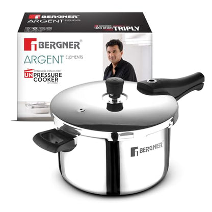 Image 4 of 5.5 Litres for the product BERGNER Argent Elements Triply Stainless Steel Outer Lid Pressure Cooker