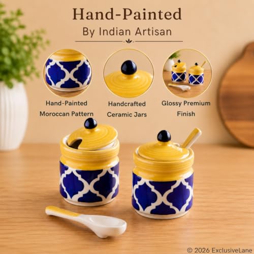 Image 3 of ExclusiveLane Moroccan Ceramic Pickle Jars with Spoon & Lid Set of 2