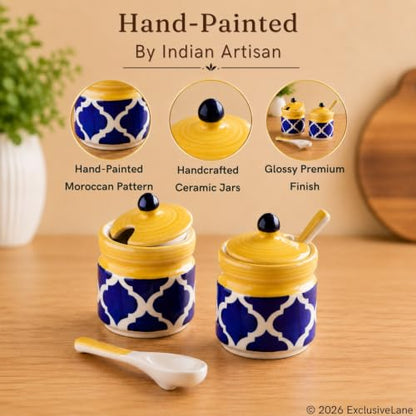 Image 3 of ExclusiveLane Moroccan Ceramic Pickle Jars with Spoon & Lid Set of 2