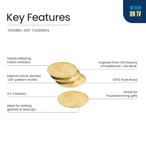 Image 4 of ExclusiveLane Golden Mist Brass Coasters Set of 4