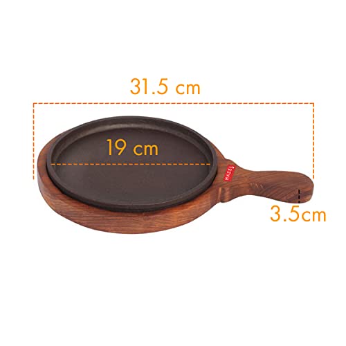 Image 4 of HAZEL Cast Iron Sizzler Plate with Wooden Base and Handle | 8 Inch Round