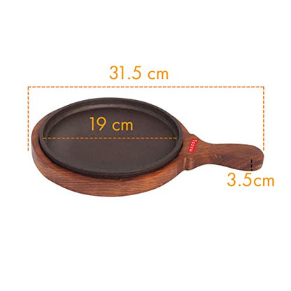 Image 4 of HAZEL Cast Iron Sizzler Plate with Wooden Base and Handle | 8 Inch Round