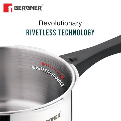 Image 5 of BERGNER Sorrento Stainless Steel Outer Lid Pressure Cooker Combo - 5 Liters Cooker, 2 Litres and 3 Litres Cooker with a Common Lid