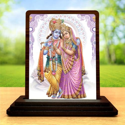 Image 2 of HD Printed Radha Krishna Wooden Idol 4x5 Inch Royal Darshan Spiritual Showpiece