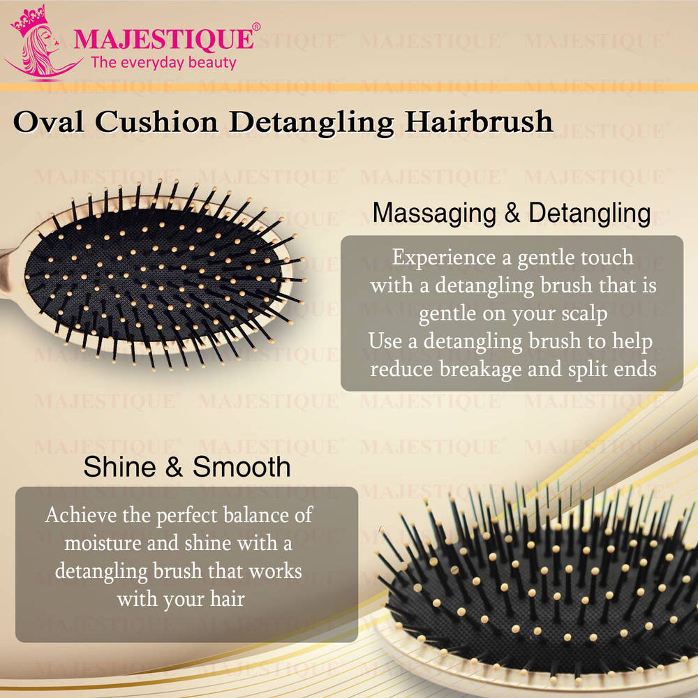 Image 3 of Majestique Golden Oval Detangler Brush - Friendly Detangling Brush Ultra-Soft Tipped Nylon