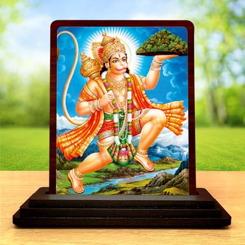 Image 2 of Hanuman Wooden Idol for Pooja Room 4x5 Inch HD Printed Peaceful Aura Decor