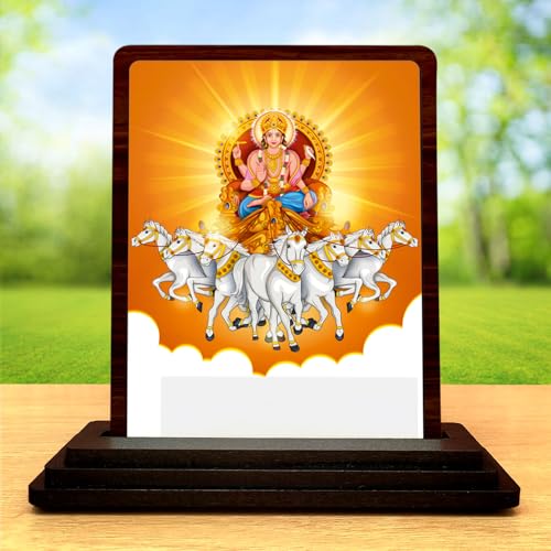 Image 2 of HD Printed Surya Dev Wooden Idol 4x5 Inch Timeless Prayer Spiritual Showpiece