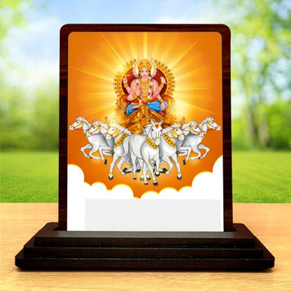 Image 2 of HD Printed Surya Dev Wooden Idol 4x5 Inch Timeless Prayer Spiritual Showpiece