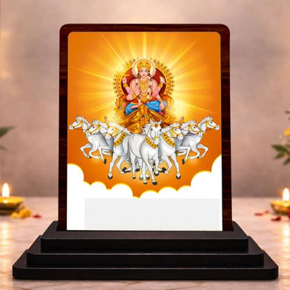 Image 1 of Default Title for the product HD Printed Surya Dev Wooden Idol 4x5 Inch Timeless Prayer Spiritual Showpiece