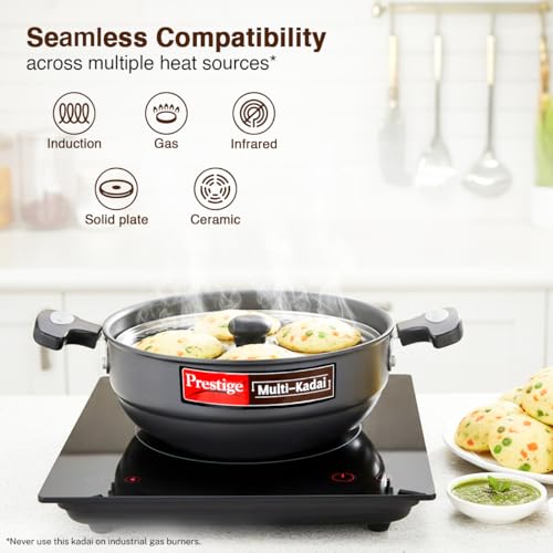 Image 5 of Prestige Aluminium Multi-Kadhai 22 Cm, Black & Silver, 2.5 Litre