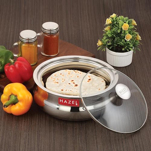 Image 4 of HAZEL Stainless Steel Roti Casserole with Glass Lid 2500 ml