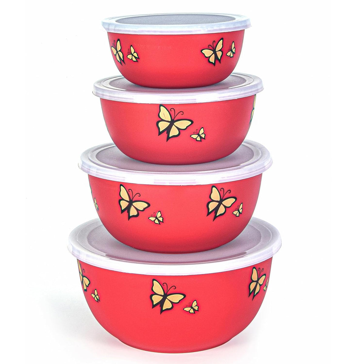 Image 1 of Zaib Microwave Safe Stainless Steel Food Storage Container with Lid|500ml, 800ml, 1250ml, 2000 ml | Reheatable (4 Red Butterfly)