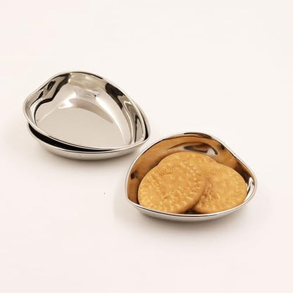 Image 1 of Default Title for the product Spillbox Stainless Steel Halwa Plates Quarter Plates Snack Plate Nasta Plate Dessert Plate Set Side Dish Mirror Finish BPA Free 50gm Heart Plate-3