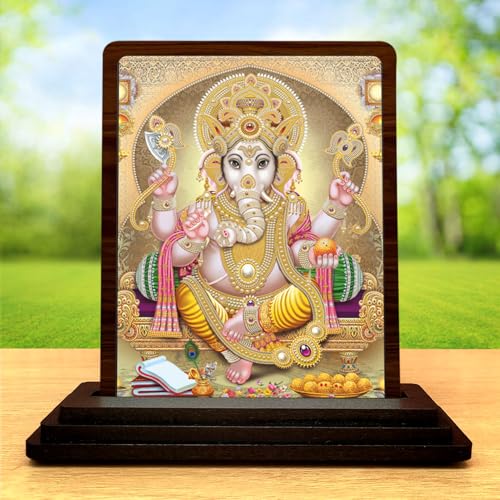 Image 2 of Traditional Pooja Lord Ganesha Wooden Table Idol 4x5 Inch HD Printed Decorative Piece