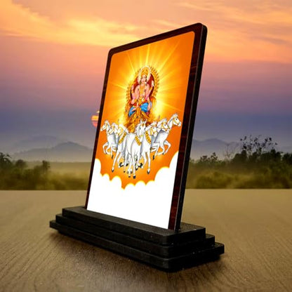 Image 3 of HD Printed Surya Dev Wooden Idol 4x5 Inch Timeless Prayer Spiritual Showpiece