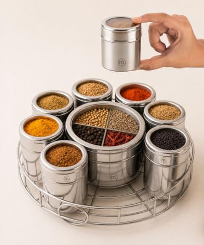 Image 1 of Default Title for the product Mishaa Steel Multipurpose Storage Containers 130ml Each Airtight (12IN1 WIRESTAND)