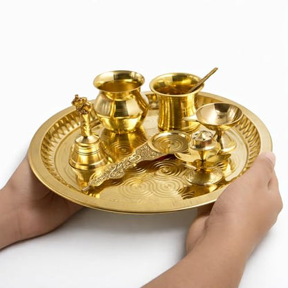 Image 5 of Spillbox 10 Inch Brass Pooja Thali Set