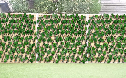 Image 5 of Go Hooked Wood&Plastic Artificial Expanding Wood Fence Trellis Artificial Plant Garden Green Wall Leaf Ivy Wood Fence for Home Decor Garden Decor Restaurant Decor(60 X 20 Inch,Pack of 1)