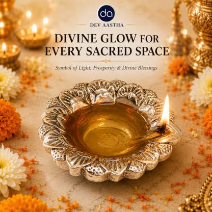Image 4 of Dev Aastha 999 Silver Plated Flower Diya Set of 2