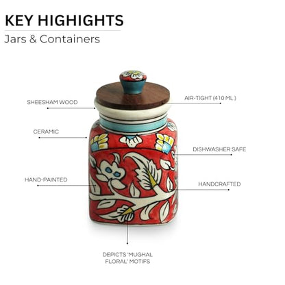 Image 4 of ExclusiveLane Mughal Classic Multi Utility Storage Ceramic Jars with Wooden Lid Set of 2 410 ml
