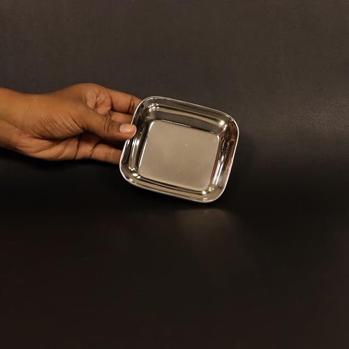 Image 2 of Spillbox Stainless Steel Halwa Plates Quarter Rectangle Snack Dessert Side Dish Set 50gm
