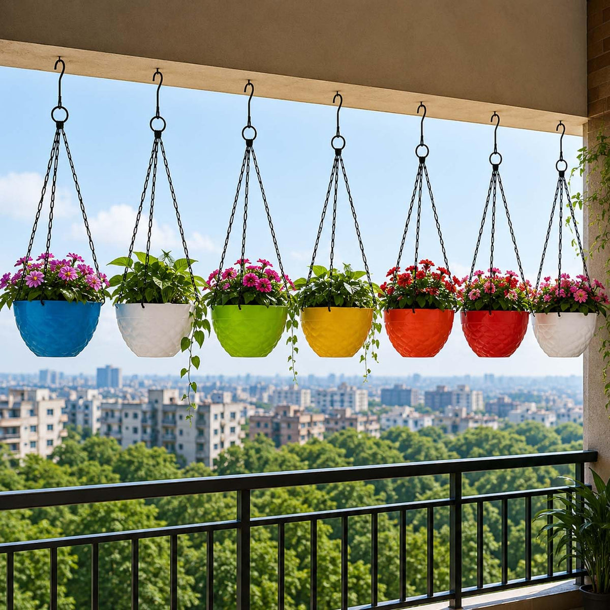 Image 1 of Default Title for the product Go Hooked Plastic Hanging Pot, Multicolour, LxDxH - 19x12x13 cm, 7 Pieces