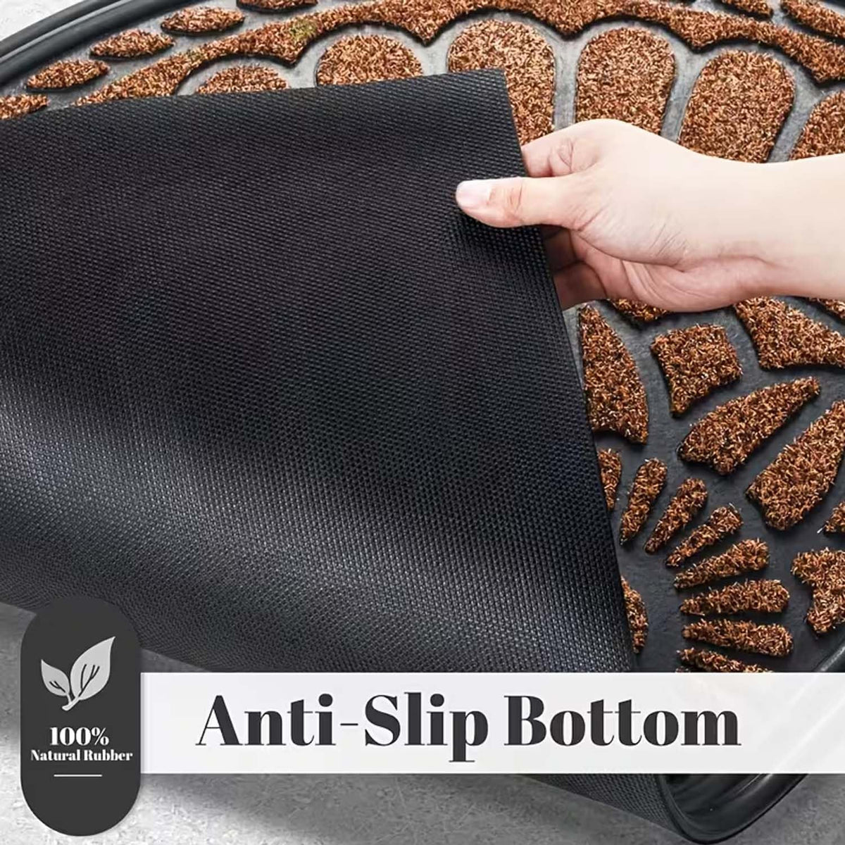Image 2 of Go Hooked Rubber Half Circle Door Mat 70x44cm | Anti Slip Waterproof Entrance Door Mat for Home & Office | Outdoor Semi Circle Main Door Floor Mat for Bathroom, Kitchen, Bedroom | Imperial Lotus Brown