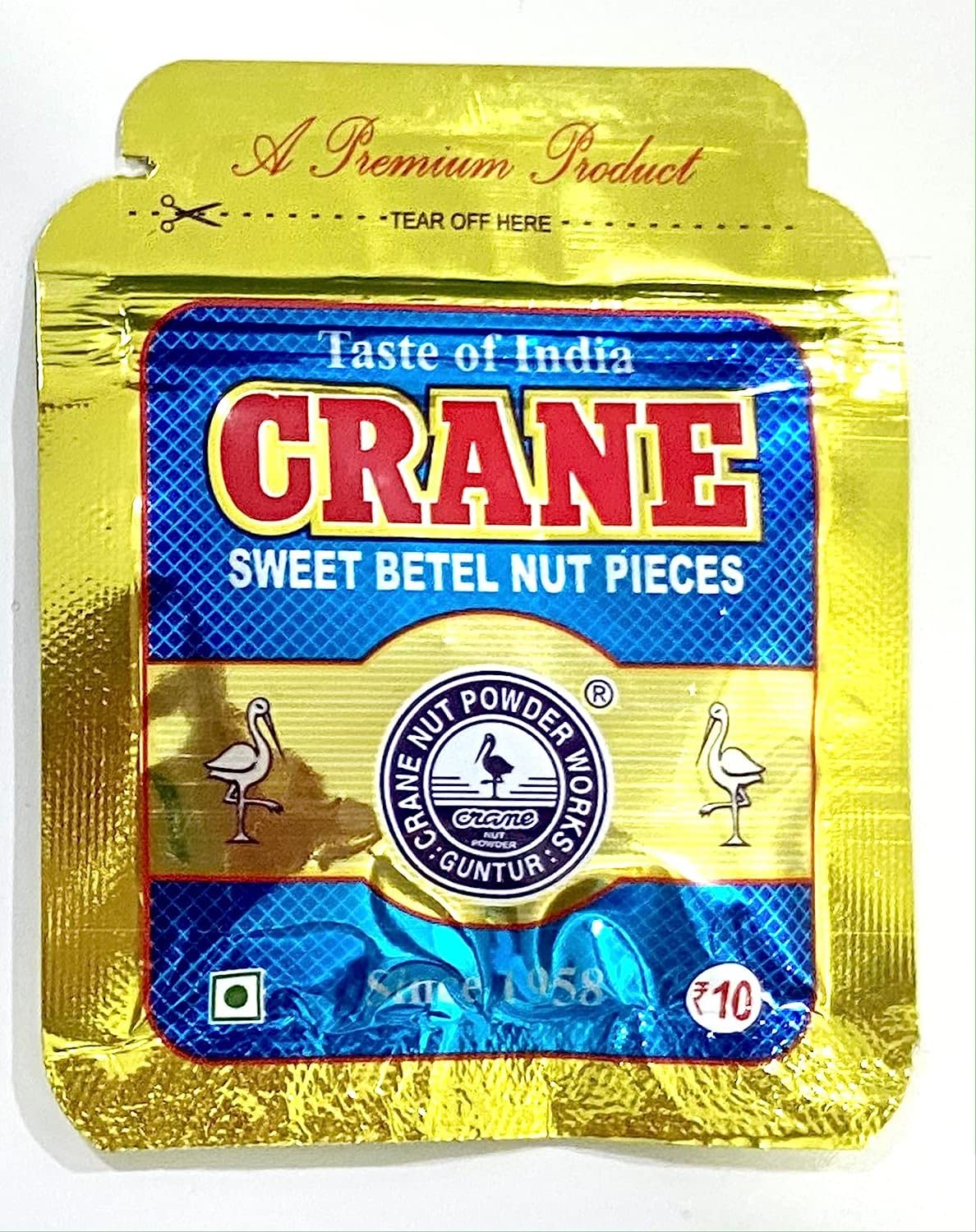 Image 1 of 7 gm / Pack of 10 for the product Crane Betel Nut Pieces Sweet Blue Pouch | Crane Supari | Premium Quality Taste of India Mouth Freshener