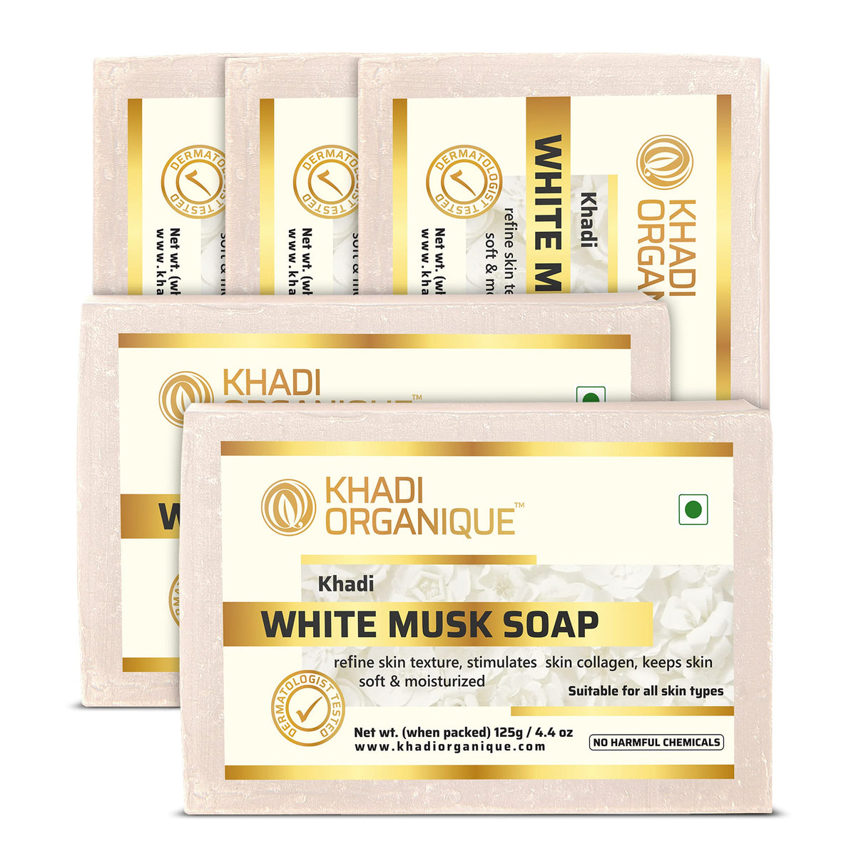 Image 1 of 125 gm / Pack of 5 for the product Khadi Organique Natural Herbal White Musk Soap
