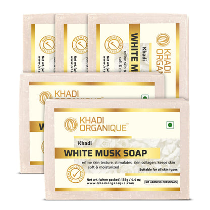 Image 1 of 125 gm / Pack of 5 for the product Khadi Organique Natural Herbal White Musk Soap
