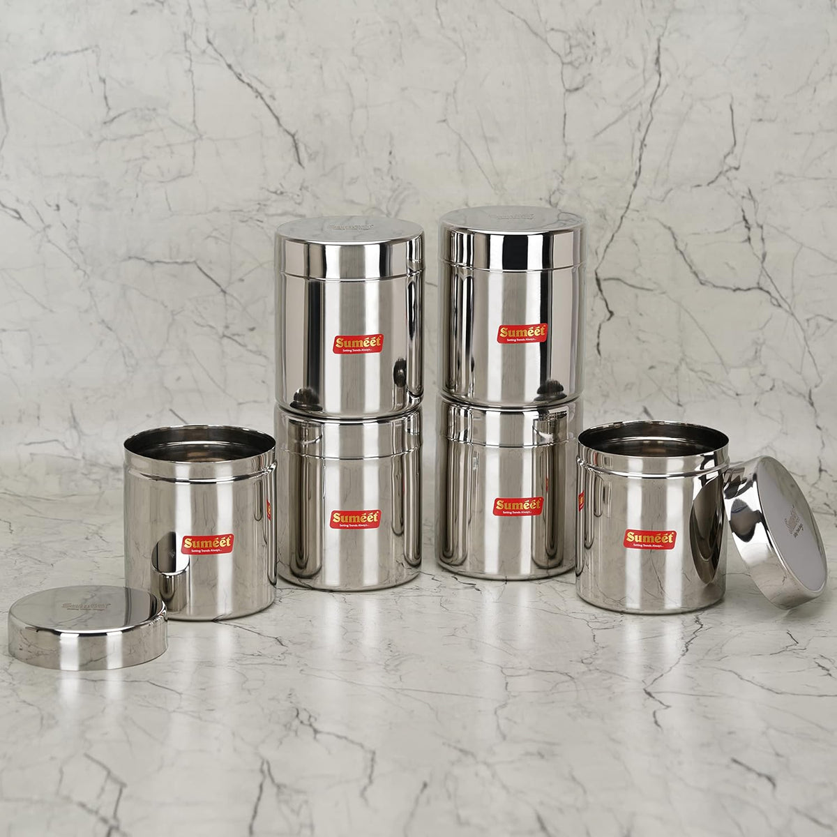 Image 5 of Sumeet Stainless Steel Small Canisters/Jars/Ubha Dabba/Storage Containers set of 6Pcs, 750 ML Capacity Each