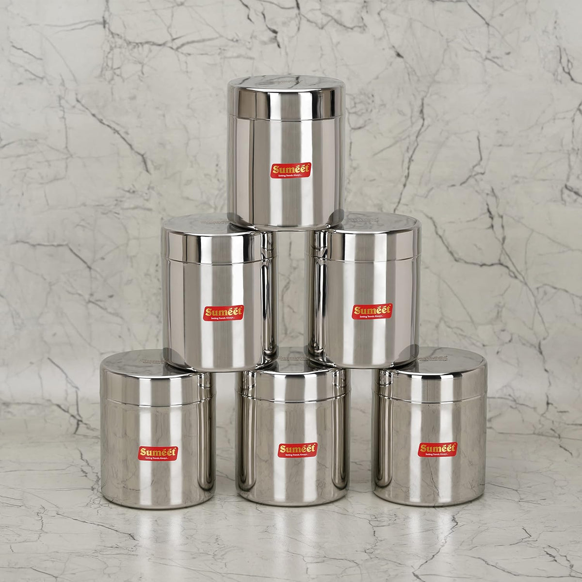 Image 6 of Sumeet Stainless Steel Small Canisters/Jars/Ubha Dabba/Storage Containers set of 6Pcs, 750 ML Capacity Each
