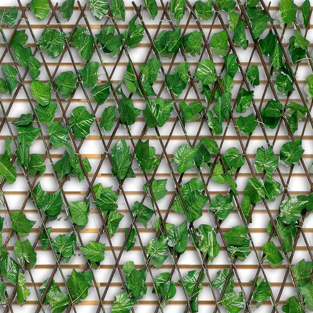 Image 4 of Go Hooked Wood&Plastic Artificial Expanding Wood Fence Trellis Artificial Plant Garden Green Wall Leaf Ivy Wood Fence for Home Decor Garden Decor Restaurant Decor(60 X 20 Inch,Pack of 1)