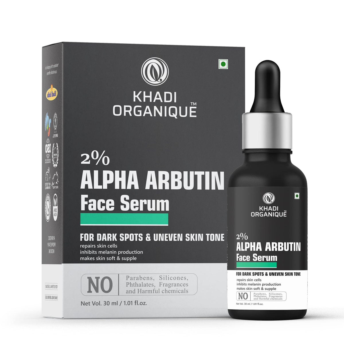 Image 1 of 30 ml for the product Khadi Organique Alpha Arbutin 2% + Hyaluronic Acid 1% Face Serum