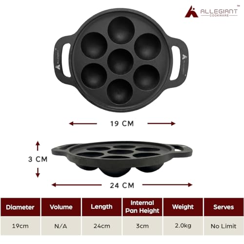 Image 3 of ALLEGIANT COOKWARE Kitchen Pre-Seasoned Cast Iron Appam Pan with 7 Cavity Design