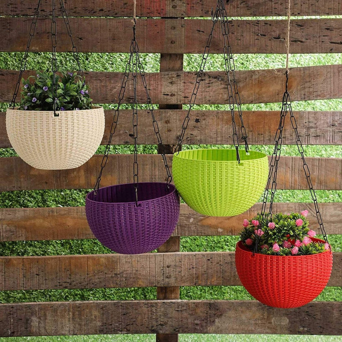 Image 6 of Go Hooked Plastic Hanging Pots, Multicolour, Diameter 7.1 Inch, Height 4.8 Inch, Thickness 3 mm, Chain Length 33cm Approx, 6 Pieces
