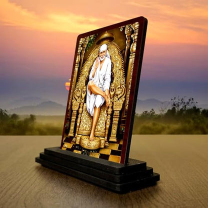 Image 3 of Sai Baba Small Wooden Idol 4x5 Inch Calm Energy HD Printed Home Decor