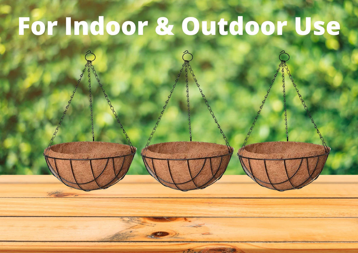 Image 4 of Go Hooked 8" Coir Hanging Basket/Coco Gardening Liner with Hanging Pots and Metal Hanging Chain/Hanging Planters- Set of 3 (Brown)