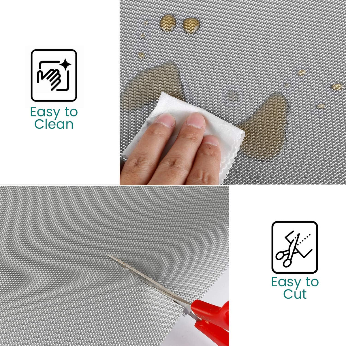 Image 4 of Go Hooked EVA Food Grade Anti-Slip Mat for Fridge, Shelf, Table & Drawer – Washable, Waterproof, Non-Adhesive, Multi-Purpose Liner for Home & Office Use – Cuttable & Reusable (Silver, 45cm X 5m)