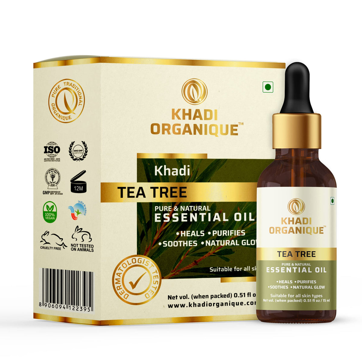 Image 1 of 15 ml for the product Khadi Organique Tea Tree Essential Oil for Hair & Skin