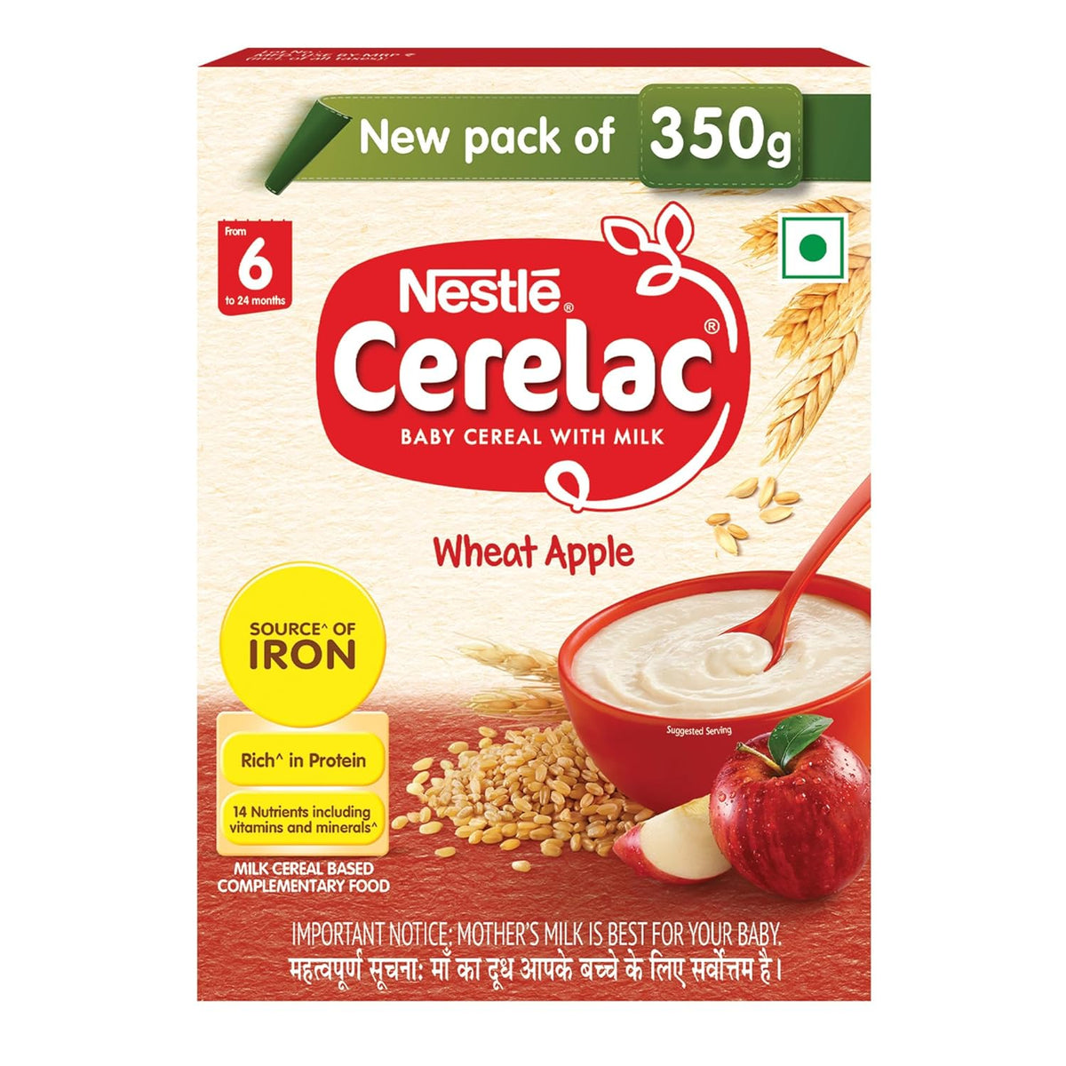 Image 1 of 350 gm for the product Nestle Cerelac Baby Cereal With Milk - Wheat Apple