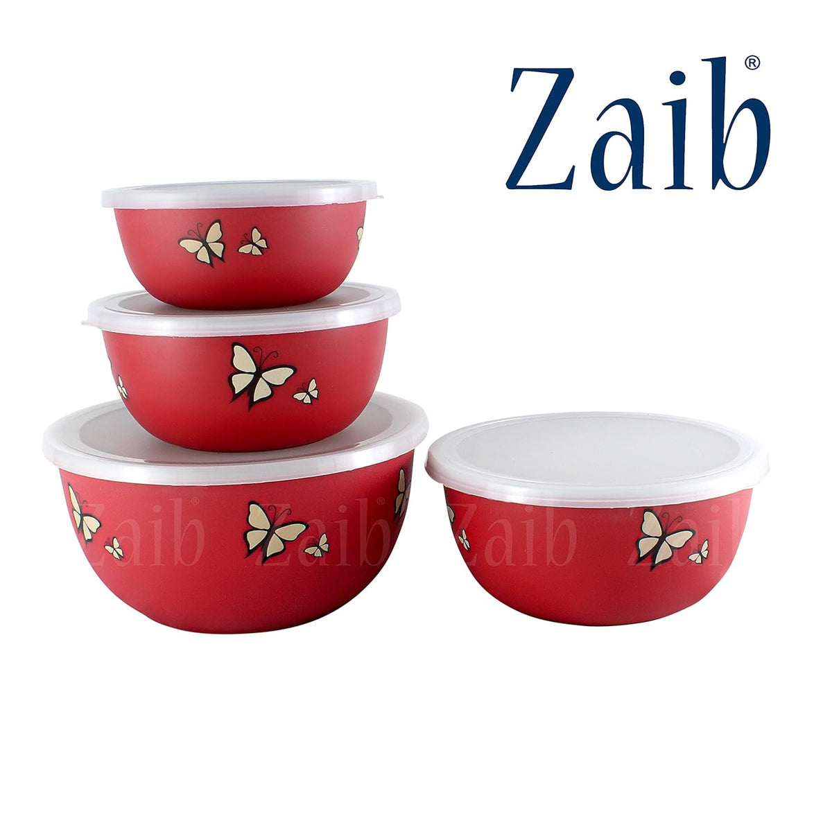 Image 2 of Zaib Microwave Safe Stainless Steel Food Storage Container with Lid|500ml, 800ml, 1250ml, 2000 ml | Reheatable (4 Red Butterfly)