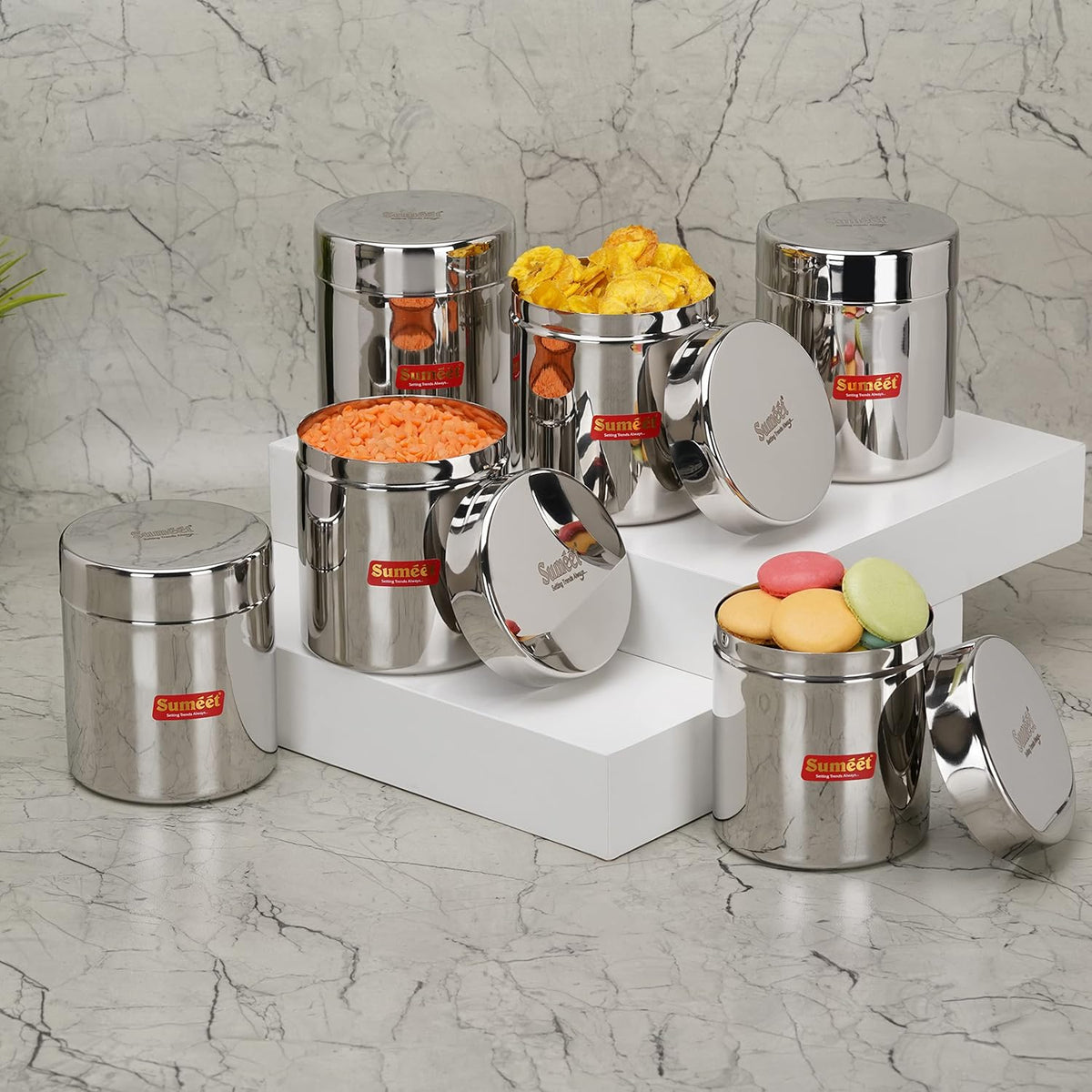 Image 3 of Sumeet Stainless Steel Small Canisters/Jars/Ubha Dabba/Storage Containers set of 6Pcs, 750 ML Capacity Each