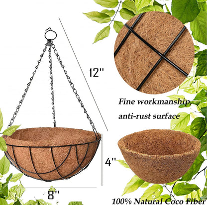Image 3 of Go Hooked 8" Coir Hanging Basket/Coco Gardening Liner with Hanging Pots and Metal Hanging Chain/Hanging Planters- Set of 6 (Brown)