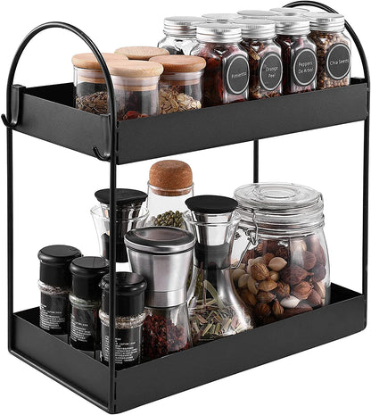 Image 5 of Go Hooked 2 Tier Kitchen Counter Organizer Rack 33x16.5x32 cm | Freestanding Metal Countertop Spice Rack & Pantry Storage Shelf | Bathroom Vanity Makeup Organizer | Rustproof Powder Coated Iron Black