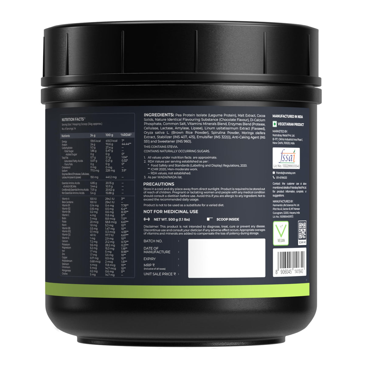 Image 3 of Nutrabay Wellness All Natural Plant Protein +Superfoods Powder - Gourmet Chocolate